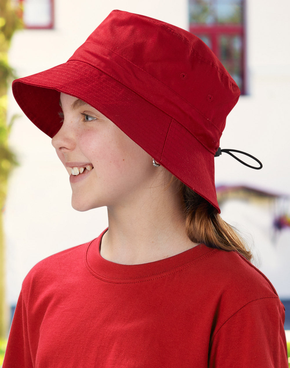 Bucket Hat With Toggle - Red - View