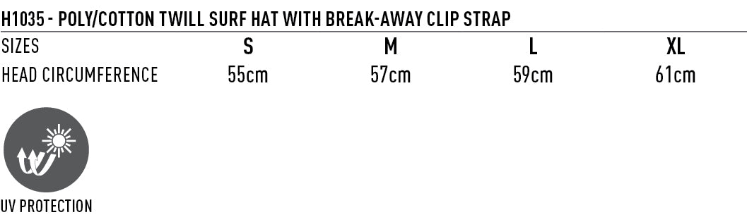 Surf Hat With Break-away Strap - Size guide