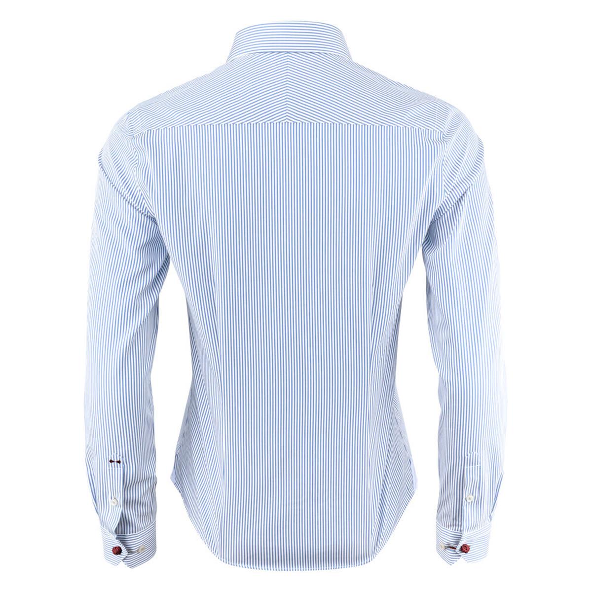 Yellow Bow 50 Women's Shirt - Sky Blue Stripe - Back