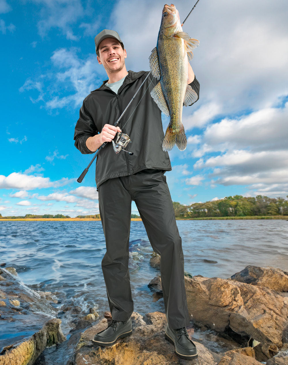 Light Weight Nylon Waterproof Rain Pants - Black - View
