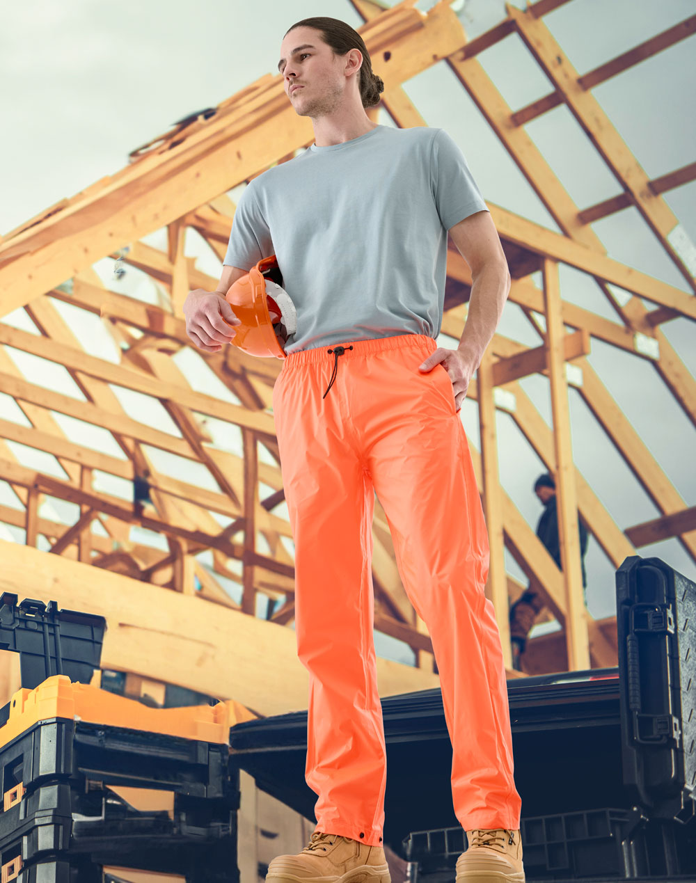 Light Weight Nylon Waterproof Rain Pants - Orange - View