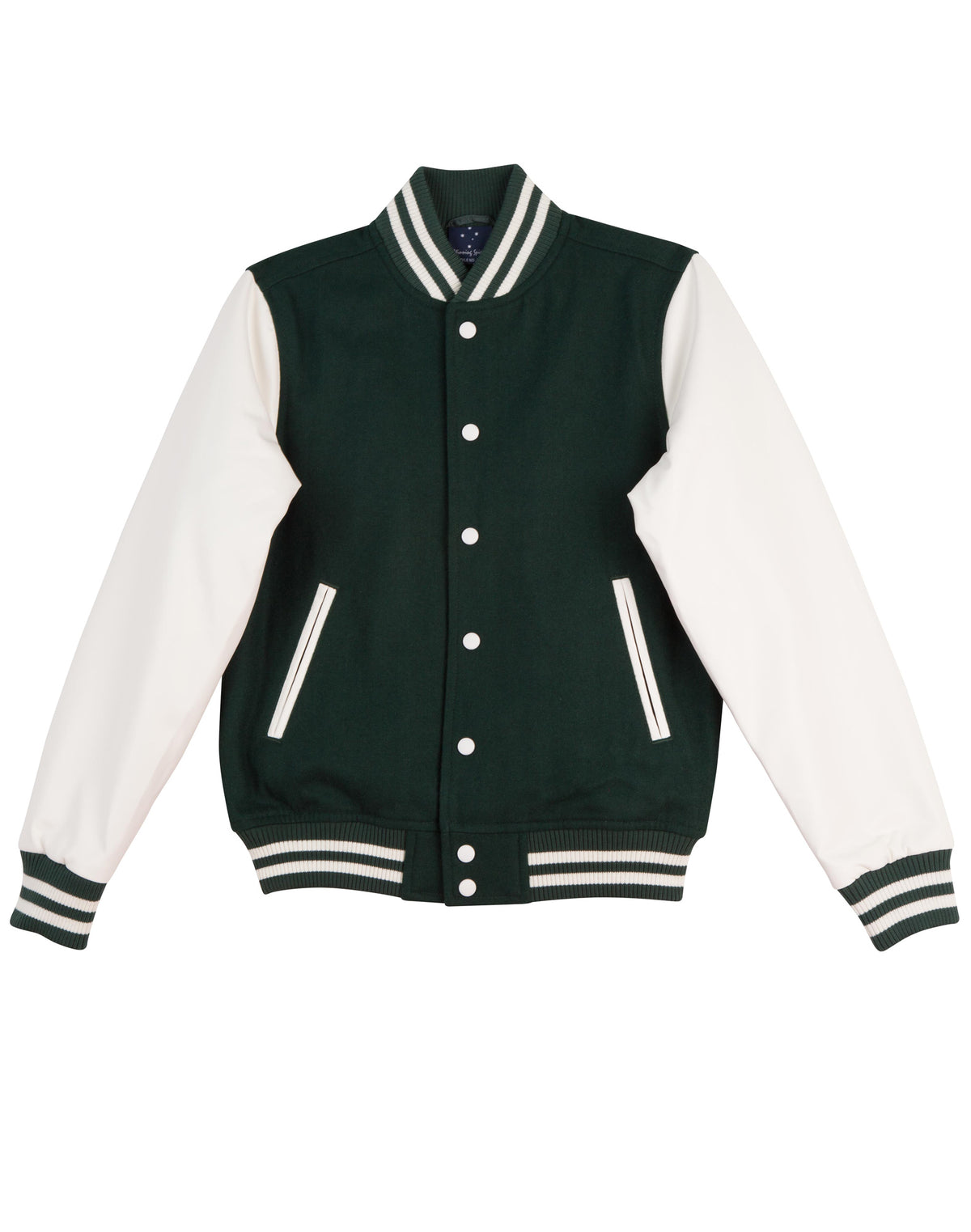 Wool Letterman Wool Blend Varsity Jacket - Bottle/White - Front