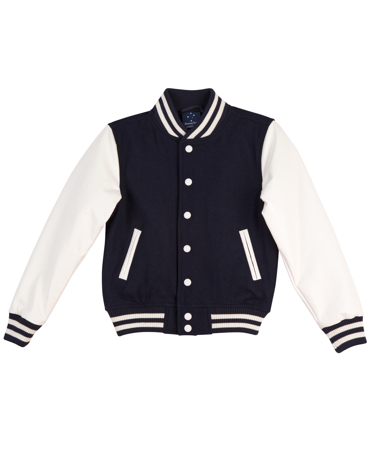 Wool Letterman Wool Blend Varsity Jacket - Navy/White - Front