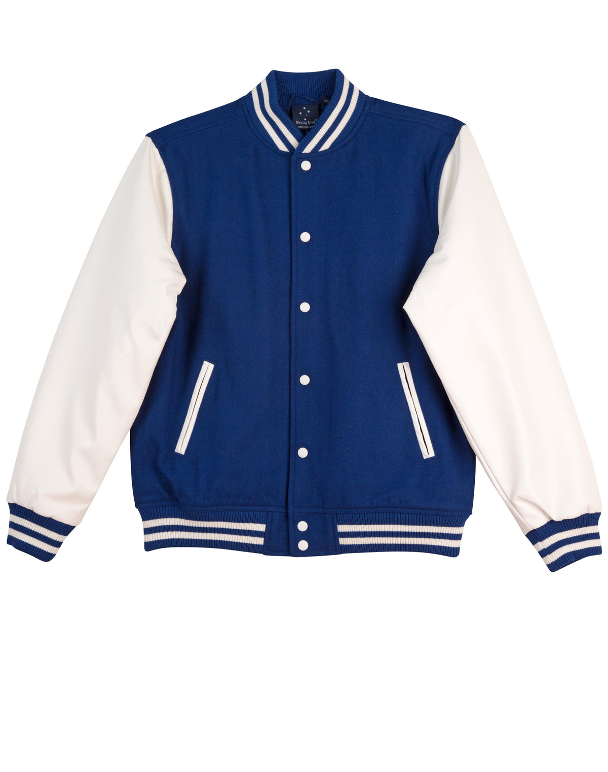 Wool Letterman Wool Blend Varsity Jacket - Royal/White - Front
