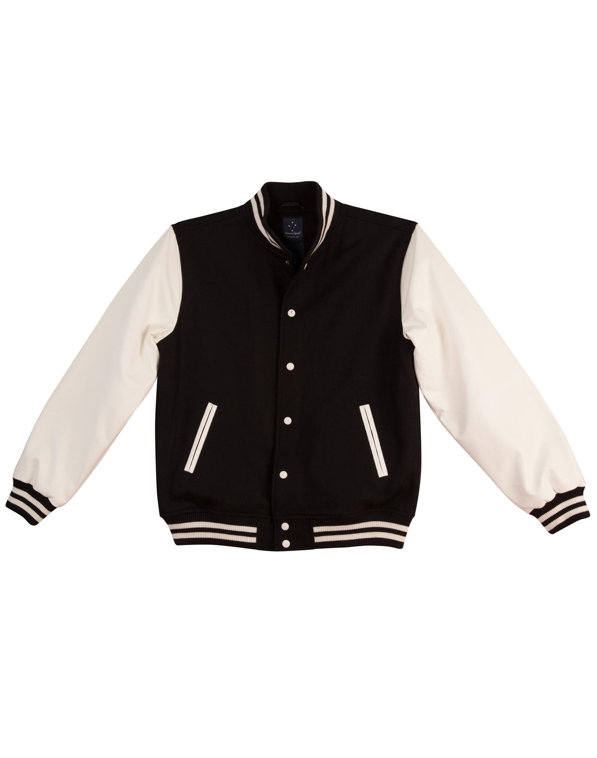 Wool Letterman Wool Blend Varsity Jacket Unisex - Black/White - Front