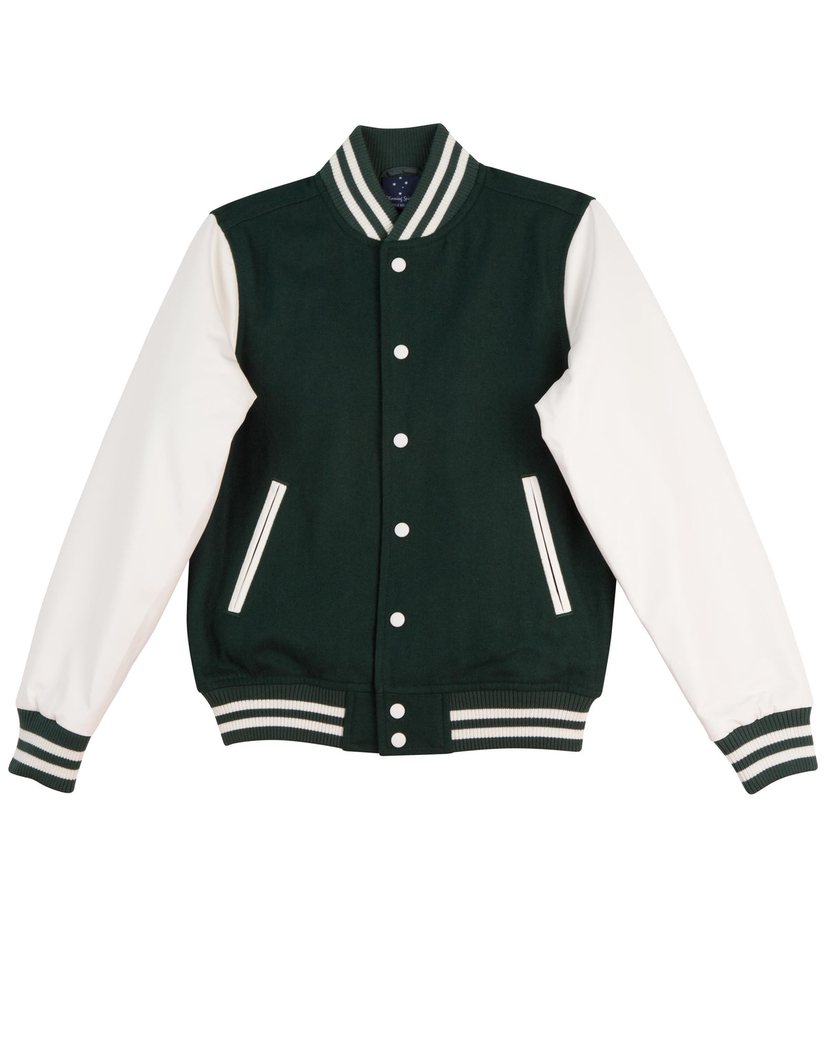 Wool Letterman Wool Blend Varsity Jacket Unisex - Bottle/White - Front