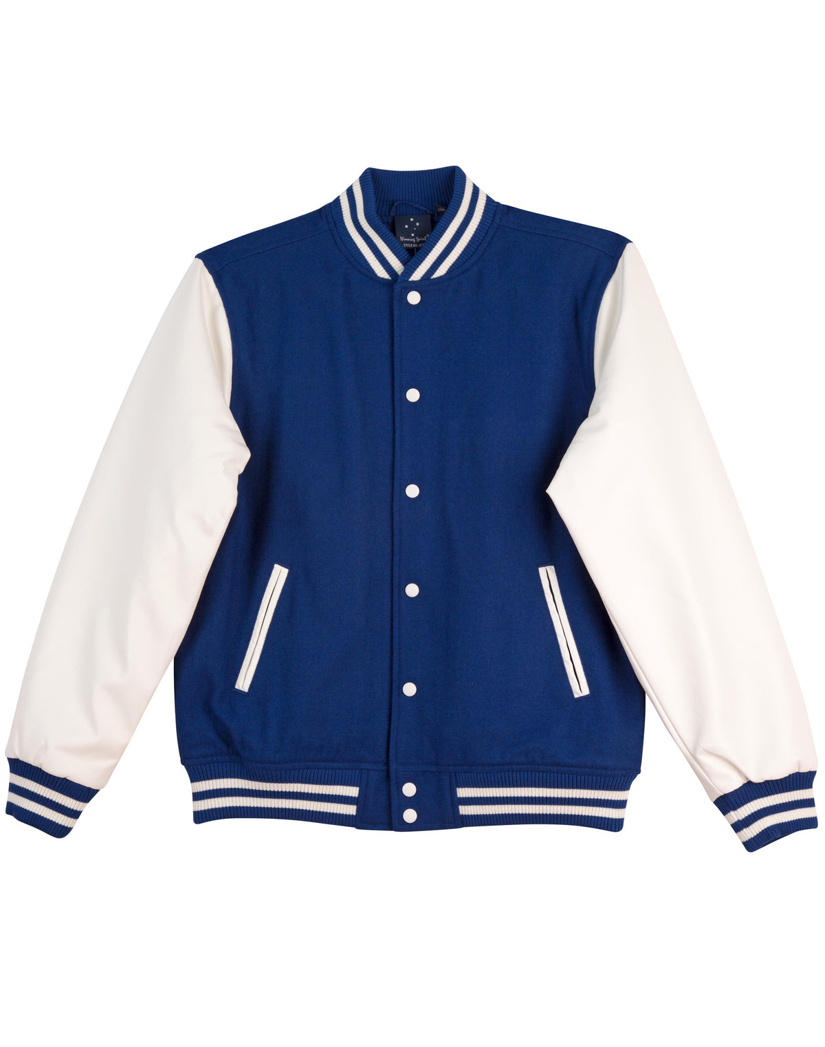 Wool Letterman Wool Blend Varsity Jacket Unisex - Royal/White - Front
