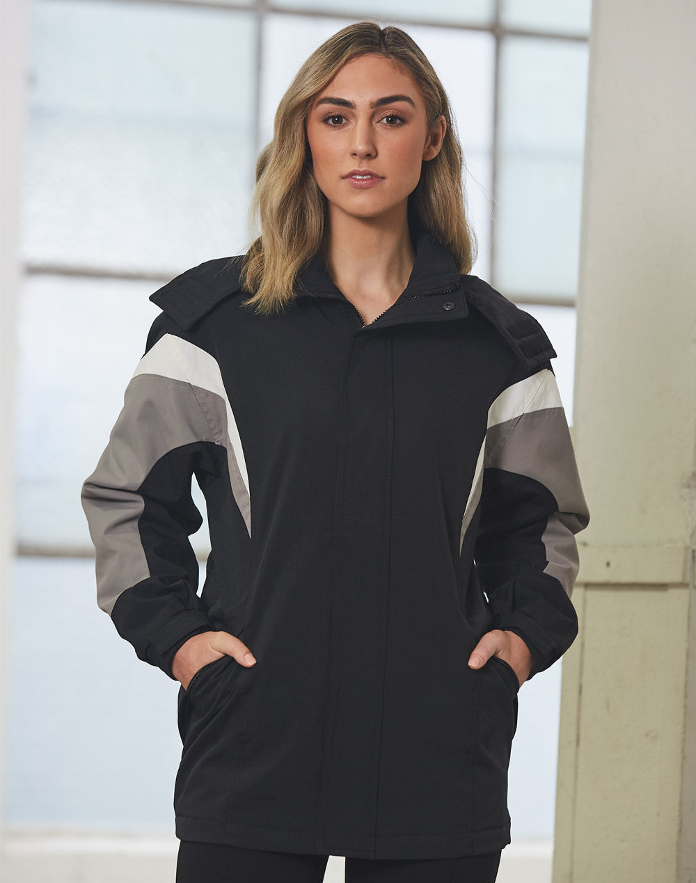 Bathurst Tri-colour Jacket With Hood Unisex - Black/White/Grey - View