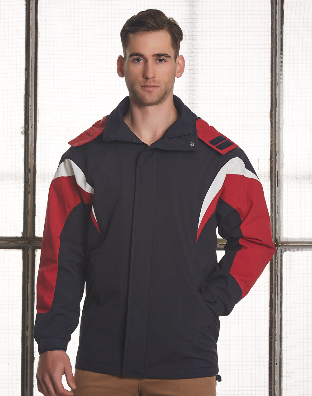 Bathurst Tri-colour Jacket With Hood Unisex - Navy/White/Red - View