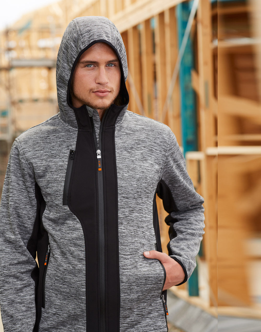 Laminated Functional Knit Hoodie - Marl Grey/Black - Model