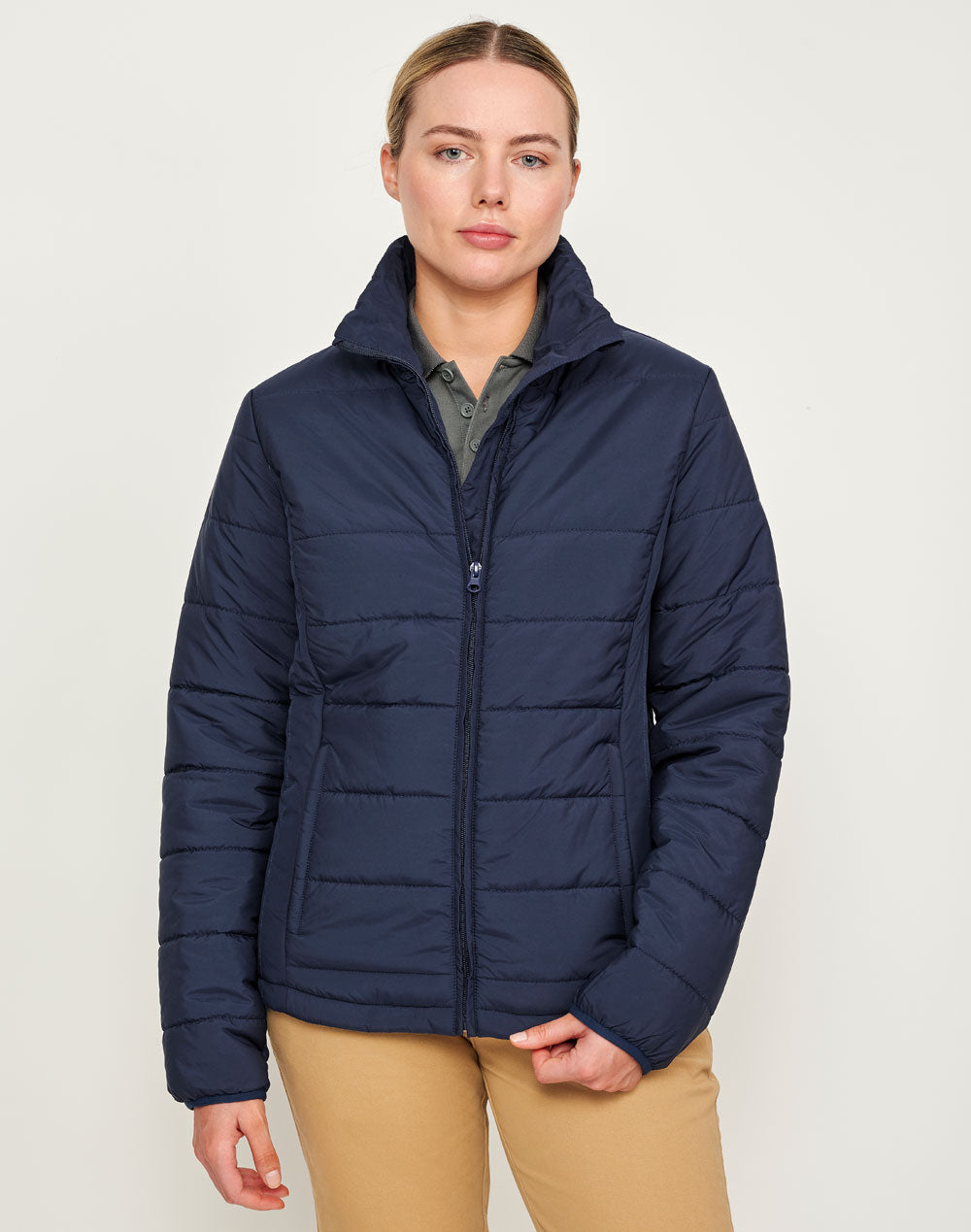 Ladies Sustainable Insulated Puffer Jacket (3D Cut) - Navy - Model