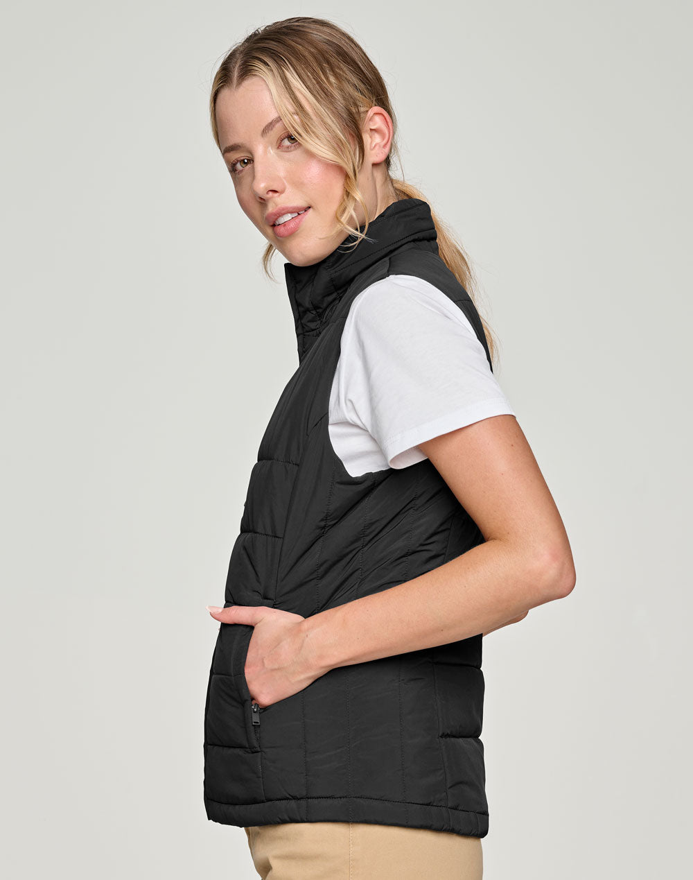 Sustainable Insulated Puffer Vest (3D Cut) Ladie's - Black - Model