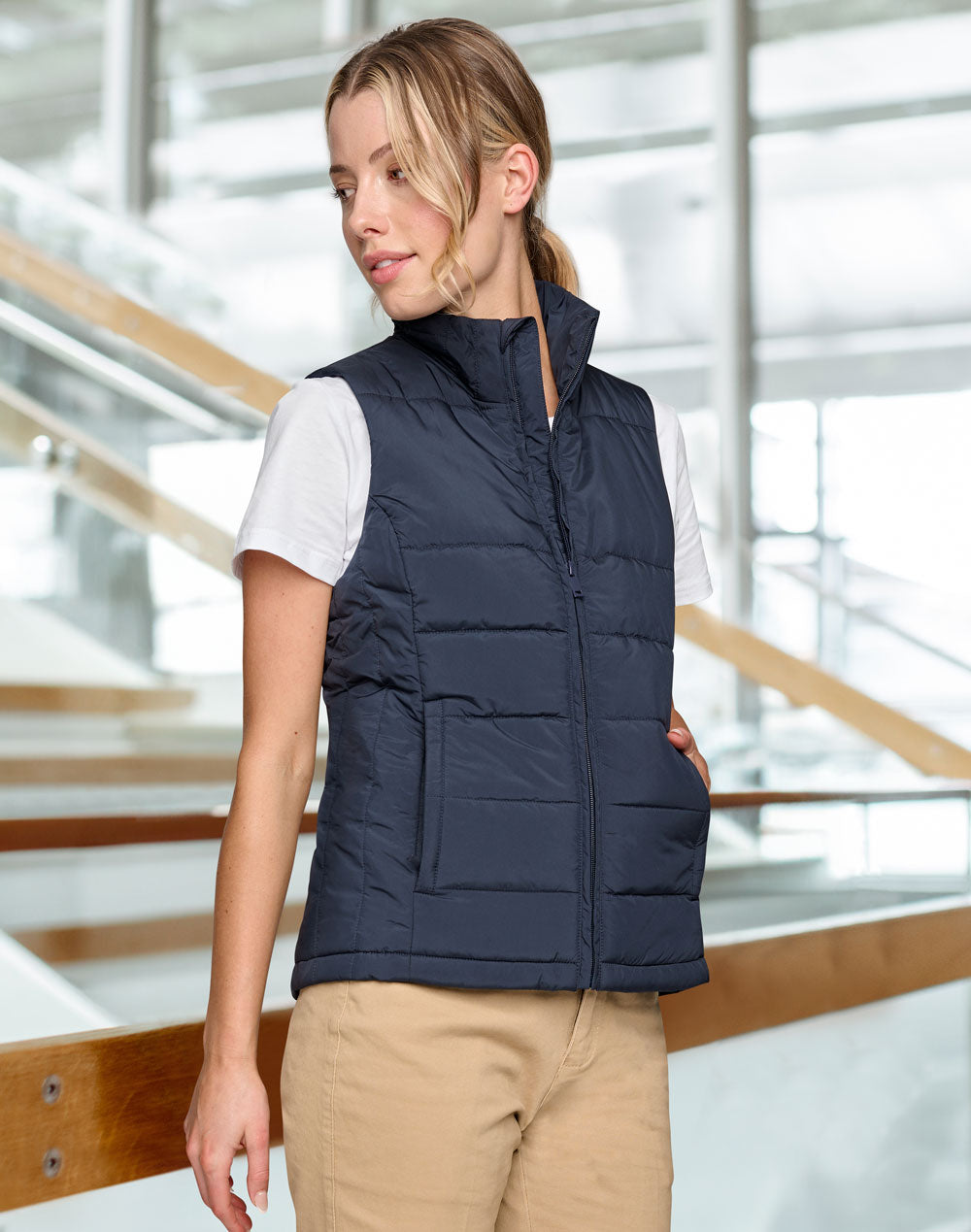Sustainable Insulated Puffer Vest (3D Cut) Ladie's - Navy - Model