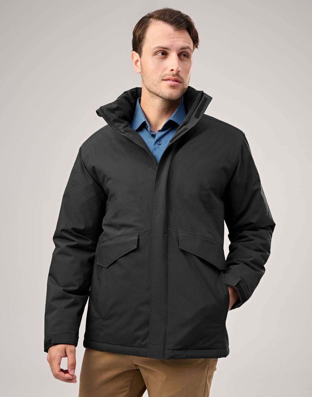 Unisex Waterproof Quilted Jacket - Black - View