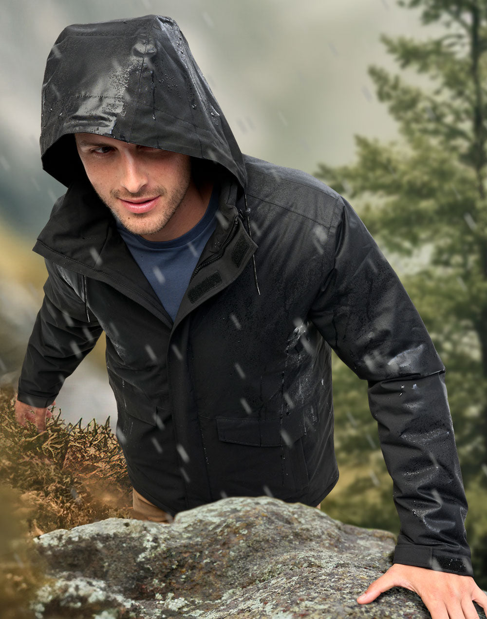 Unisex Waterproof Quilted Jacket - Black - View