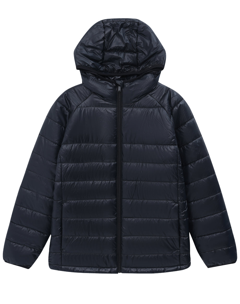 Kids Sustainable Lightweight Hooded Puffer Jacket - Black - View