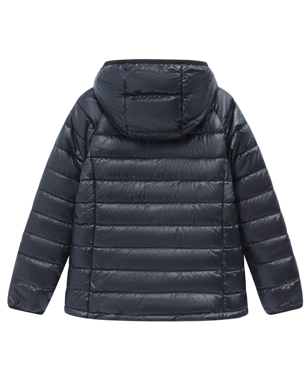 Kids Sustainable Lightweight Hooded Puffer Jacket - Black - Back