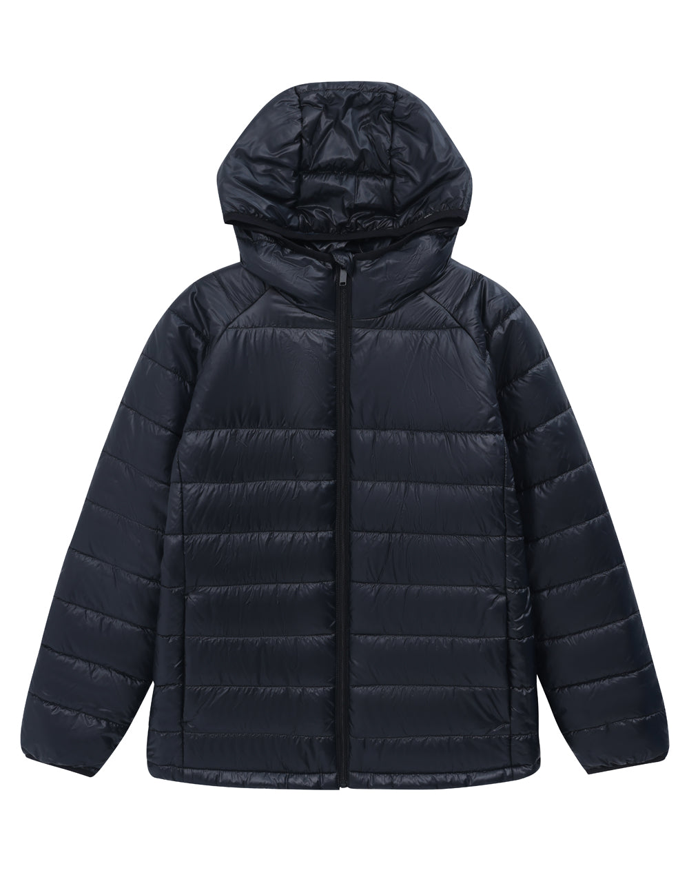 Kids Sustainable Lightweight Hooded Puffer Jacket - Black - Front