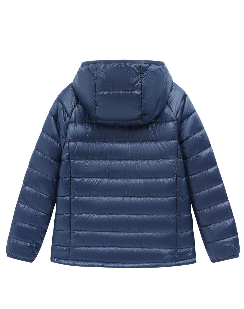 Kids Sustainable Lightweight Hooded Puffer Jacket - Navy - Back