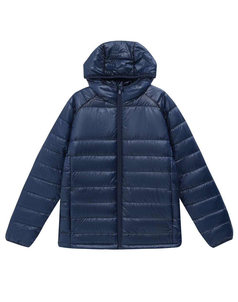 Adults Sustainable Lightweight Hooded Puffer Jacket - Navy - Front