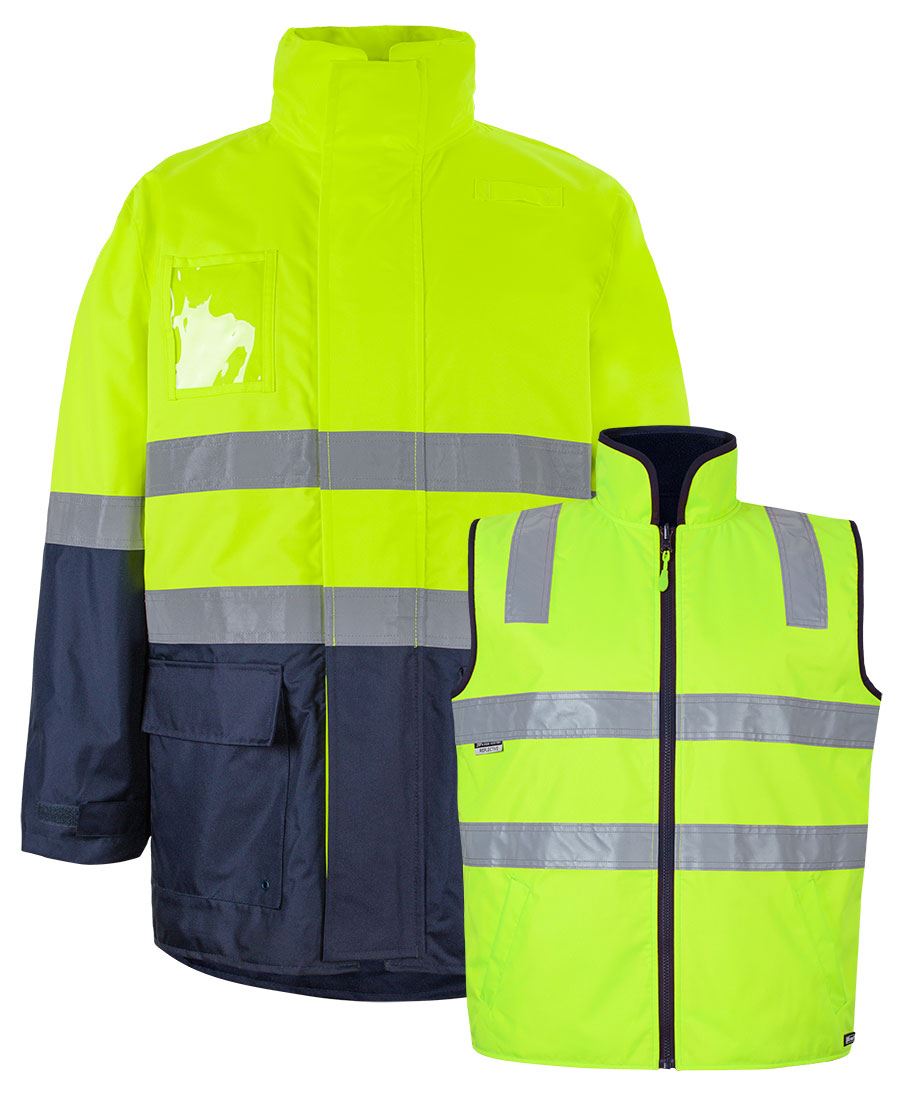 JB's Hi Vis (D+N) Long Line 4 in 1 Jacket - Lime/Navy - Front
