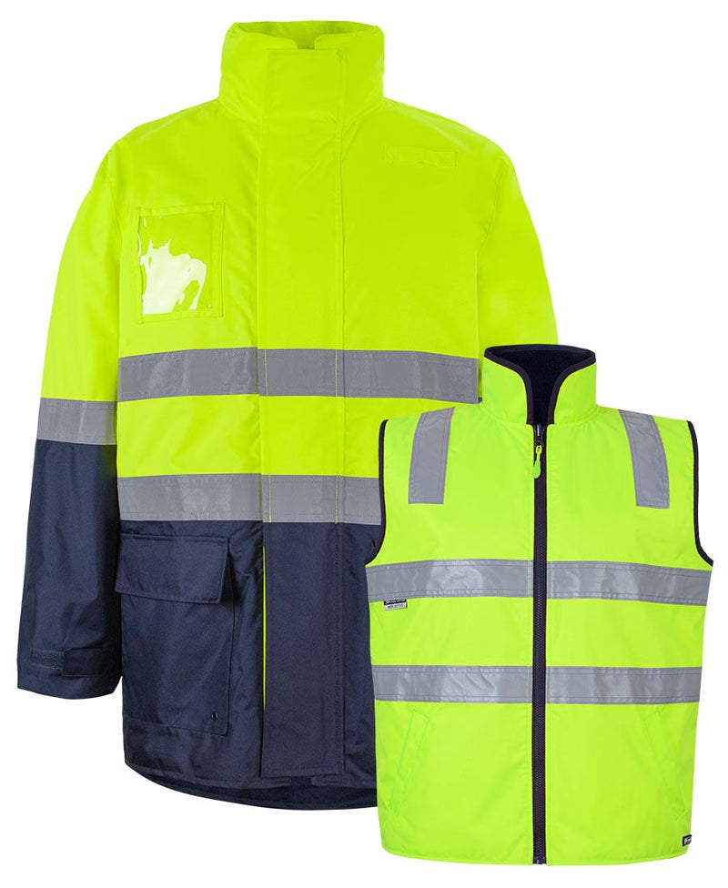 JB's Hi Vis (D+N) Long Line 4 in 1 Jacket - Lime/Navy - Front