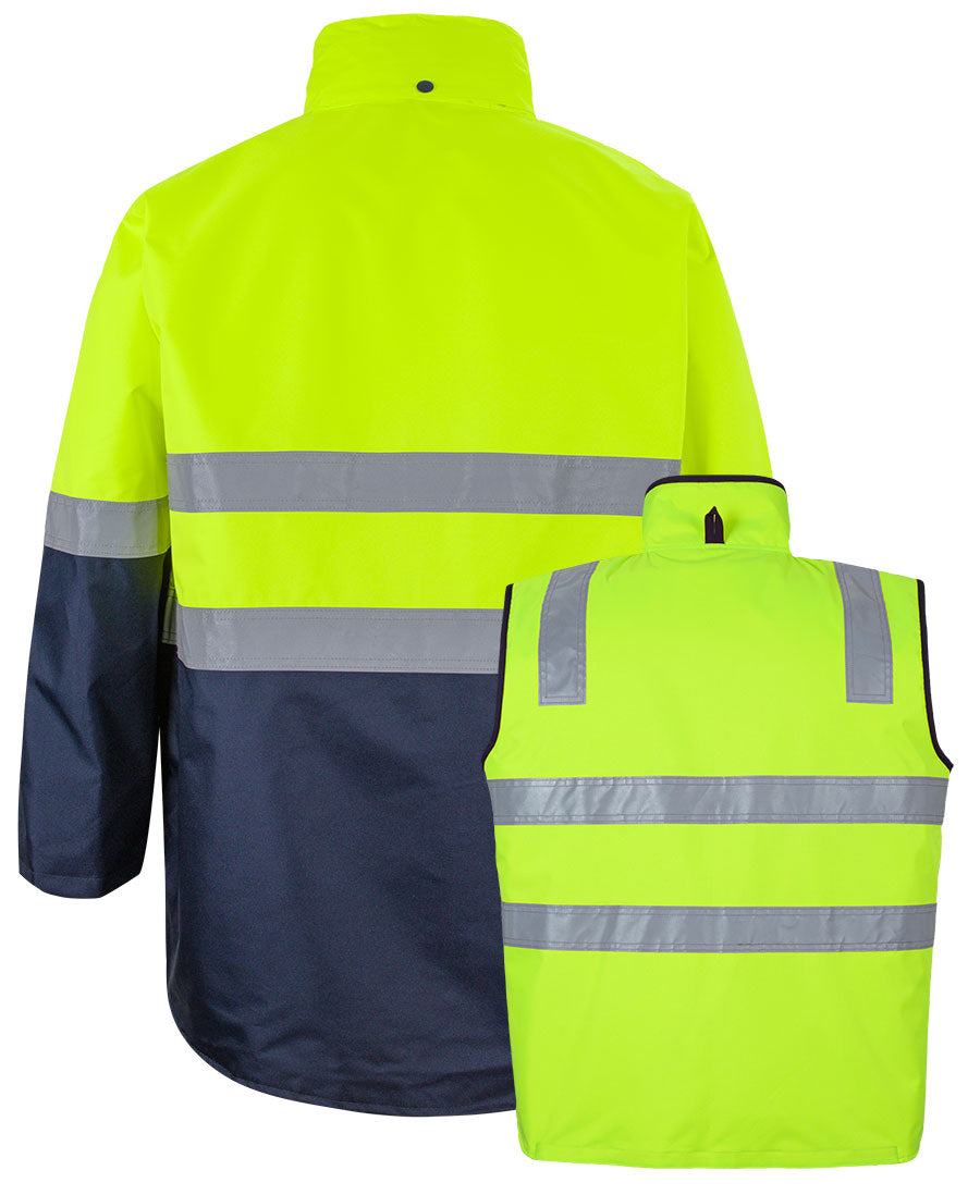 JB's Hi Vis (D+N) Long Line 4 in 1 Jacket - Lime/Navy - Back