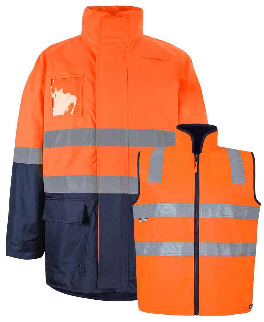 JB's Hi Vis (D+N) Long Line 4 in 1 Jacket - Orange/Navy - Front