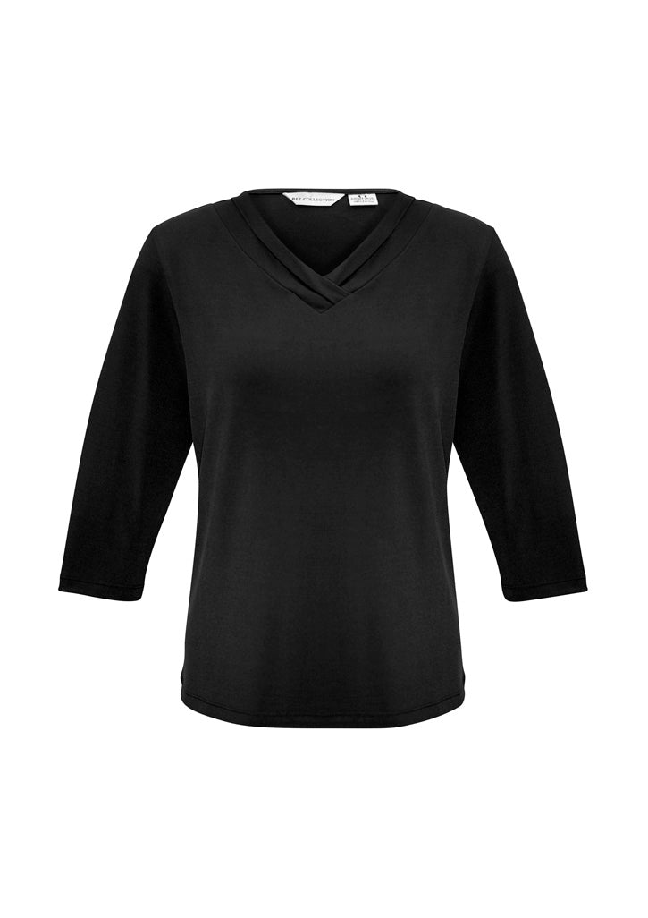 Lana Womens 3/4 Sleeve Top - Black - Front
