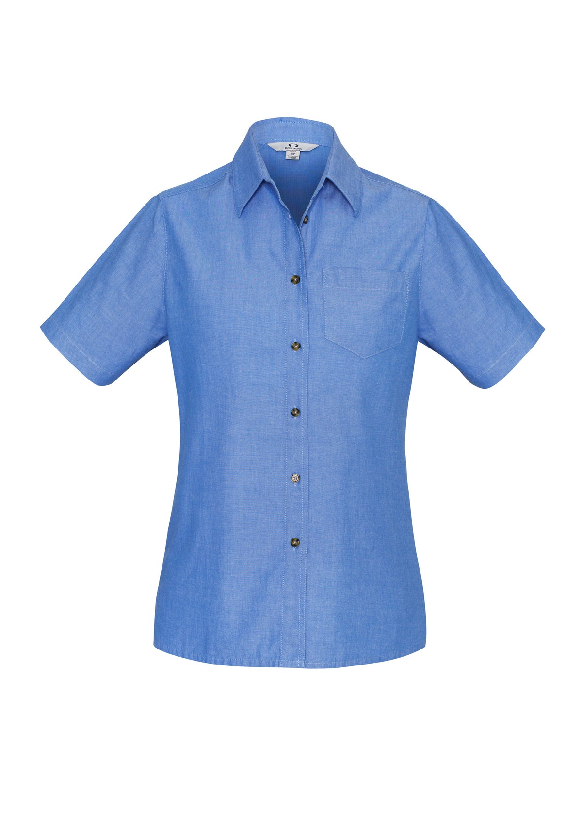 Chambray Womens Short Sleeve Shirt - Chambray Blue - Front