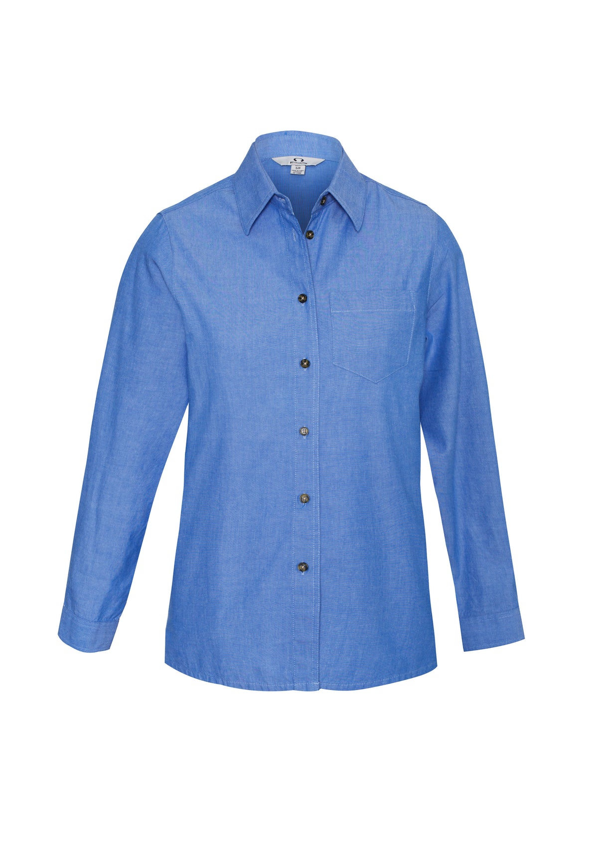 Chambray Womens Long Sleeve Shirt - Chambray Blue - Front