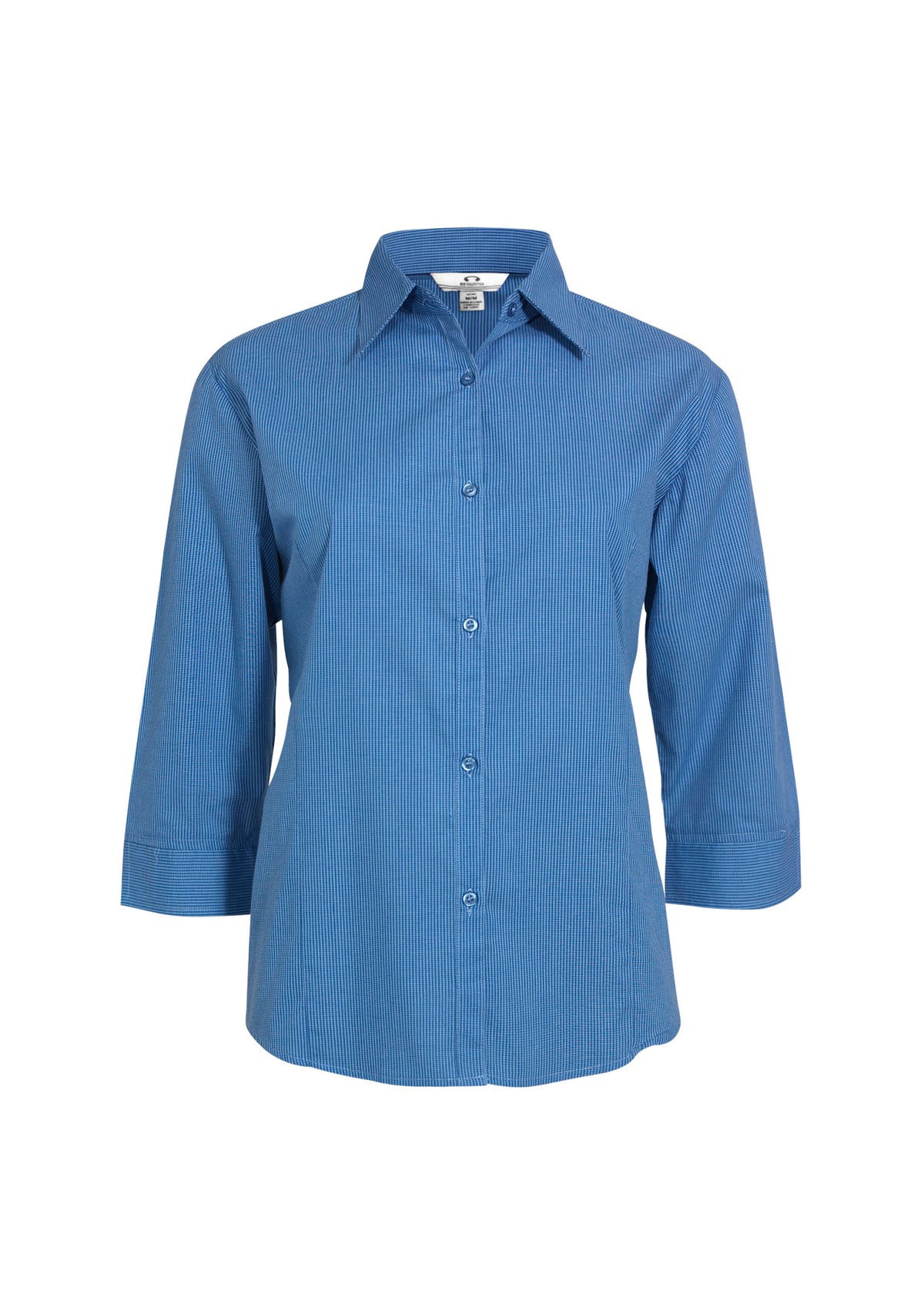 Micro Womens Check 3/4 Sleeve Shirt - Mid Blue - Front