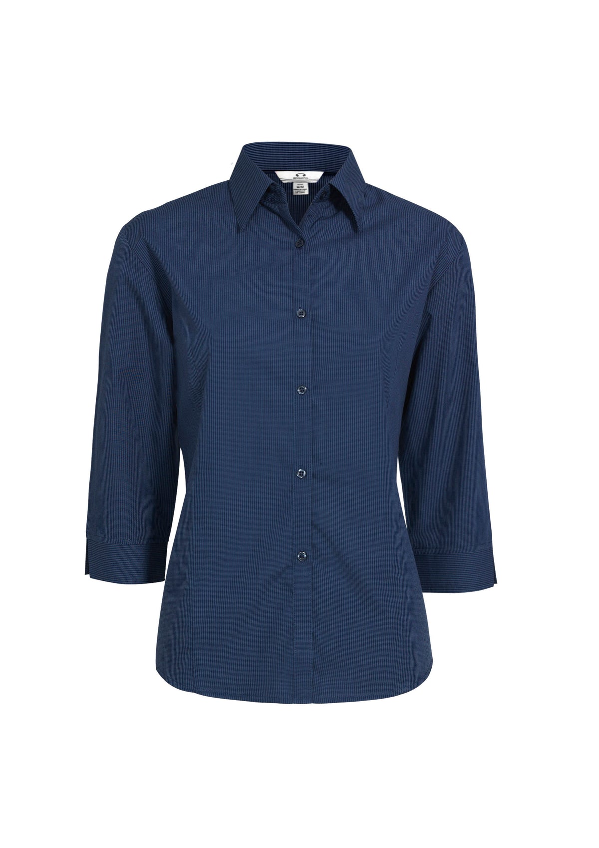 Micro Womens Check 3/4 Sleeve Shirt - Navy - Front