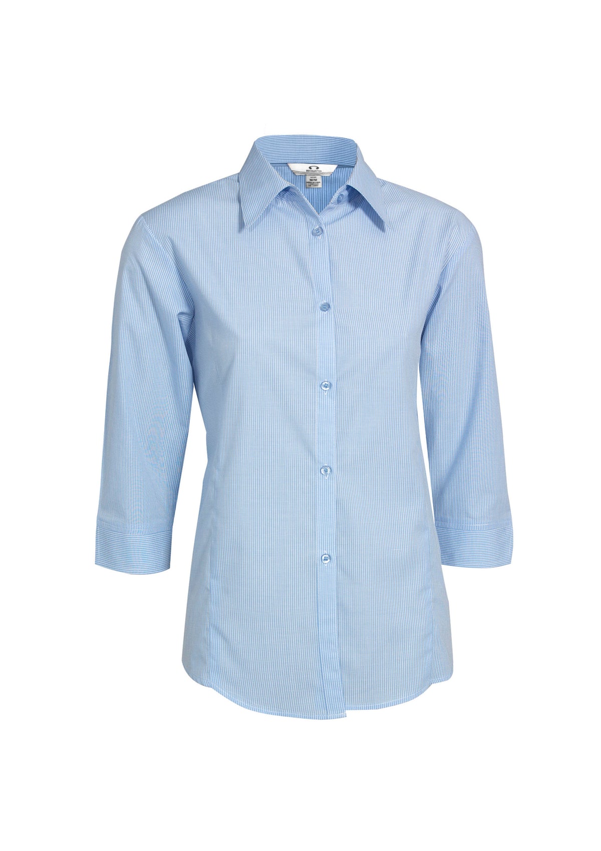 Micro Womens Check 3/4 Sleeve Shirt - Sky - Front