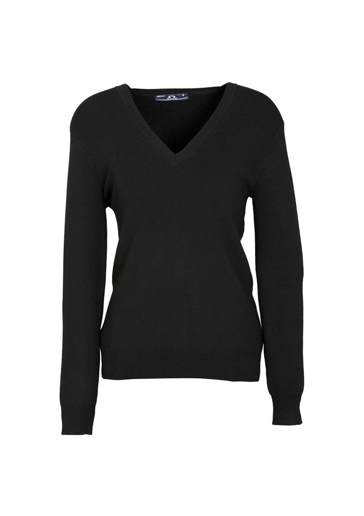 V-Neck Womens Knit Pullover - Black - Front