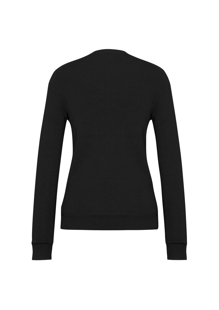 V-Neck Womens Knit Pullover - Black - Back