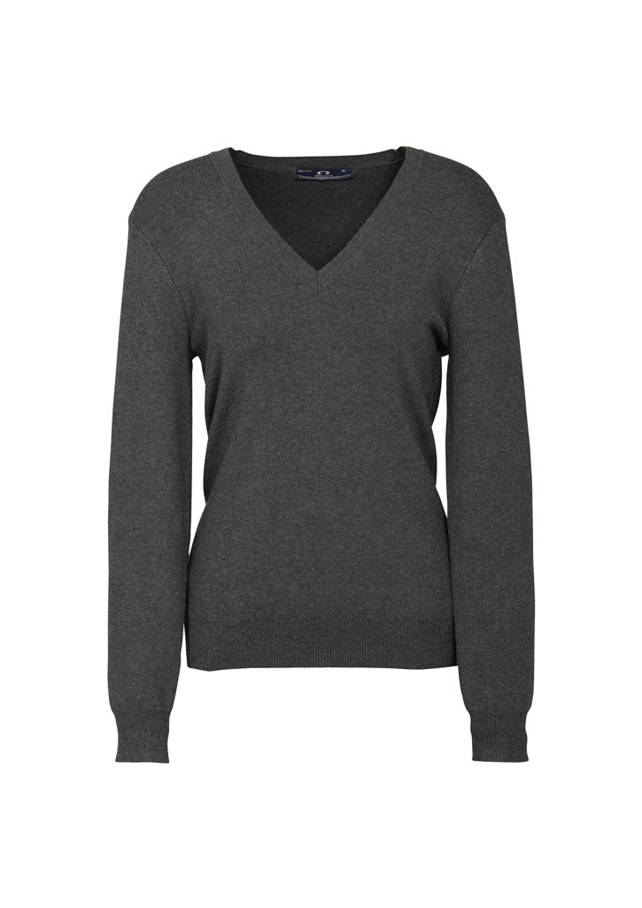 V-Neck Womens Knit Pullover - Charcoal - Front