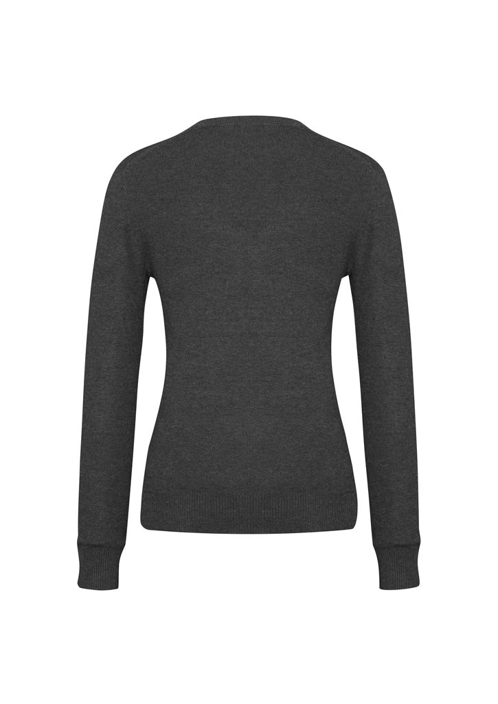 V-Neck Womens Knit Pullover - Charcoal - Back