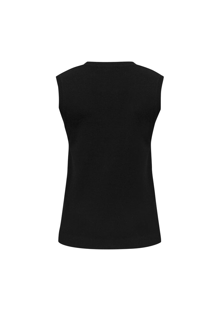 V-Neck Womens Knit Vest - Black - Back