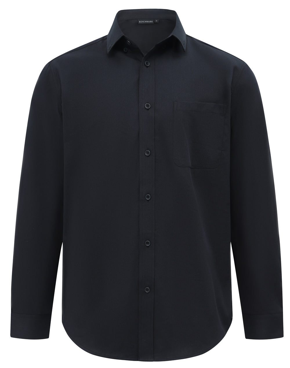 Mens Smart Casual Cotton Blend L/S Shirt - Black - Front