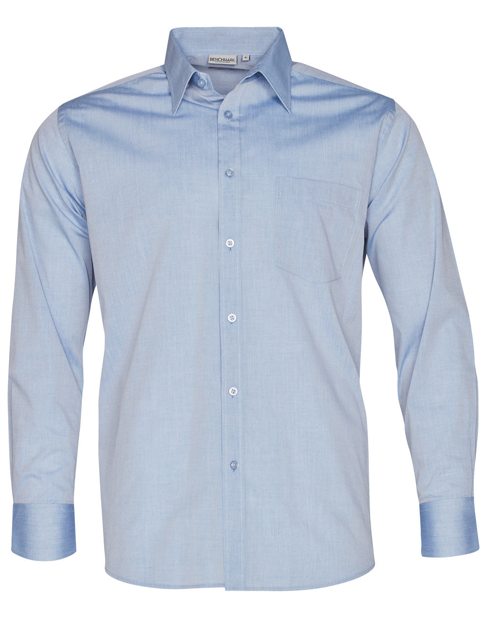 Men's Fine Chambray Long Sleeve Shirt - Blue - Front