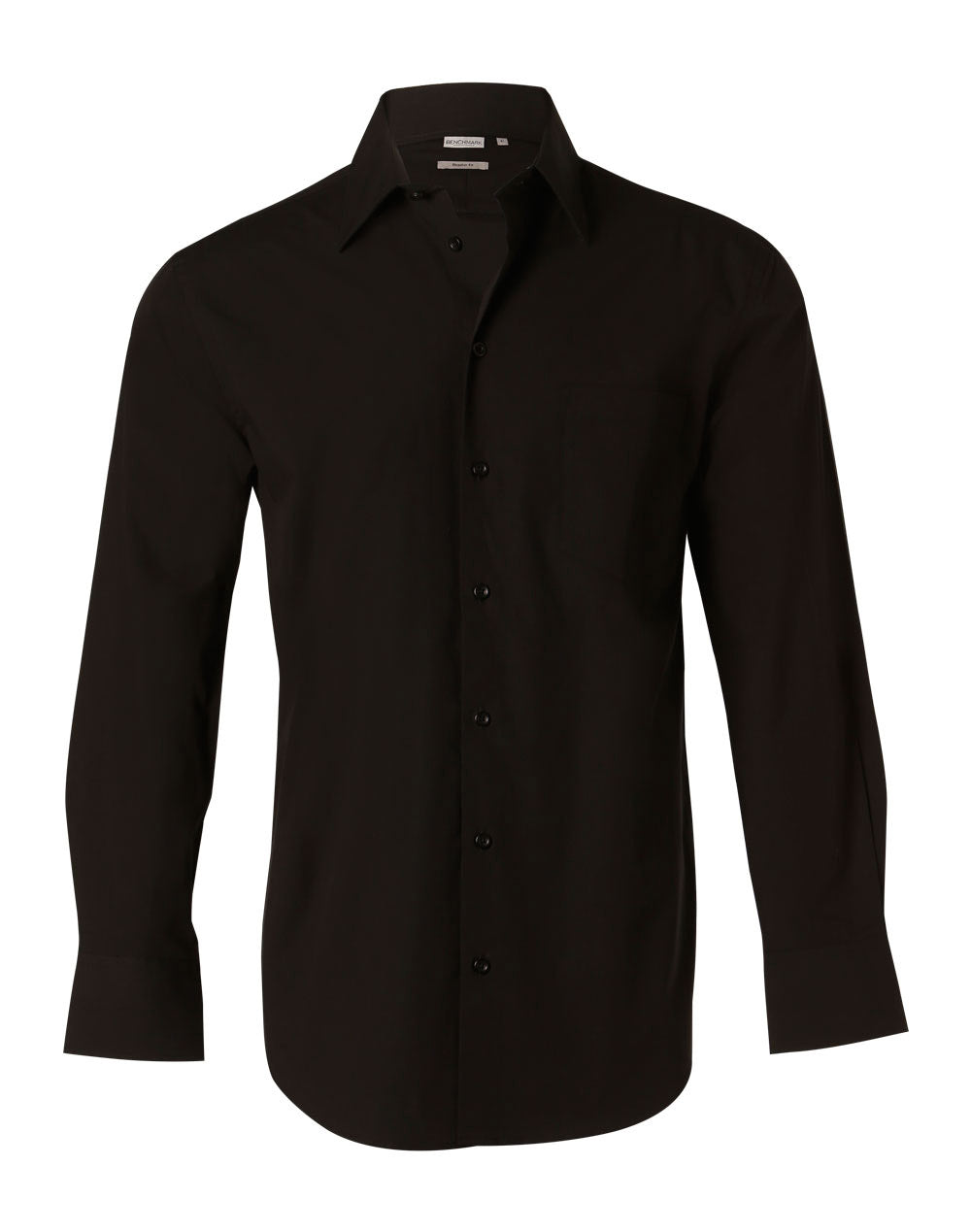Men's Cotton/Poly Stretch Long Sleeve Shirt - Black - Front