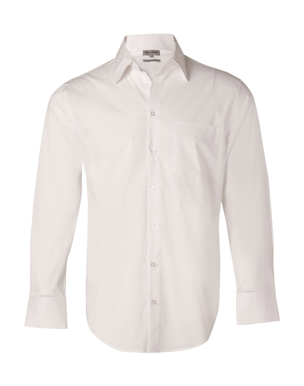 Men's Cotton/Poly Stretch Long Sleeve Shirt - White - Front