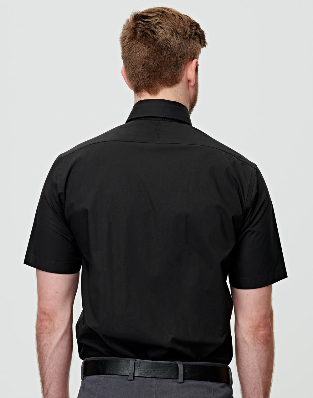 Men's Cotton/Poly Stretch Short Sleeve Shirt - Black - Back