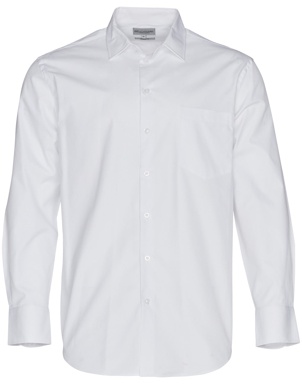 Men's CVC Oxford Long Sleeve Shirt - White - Front