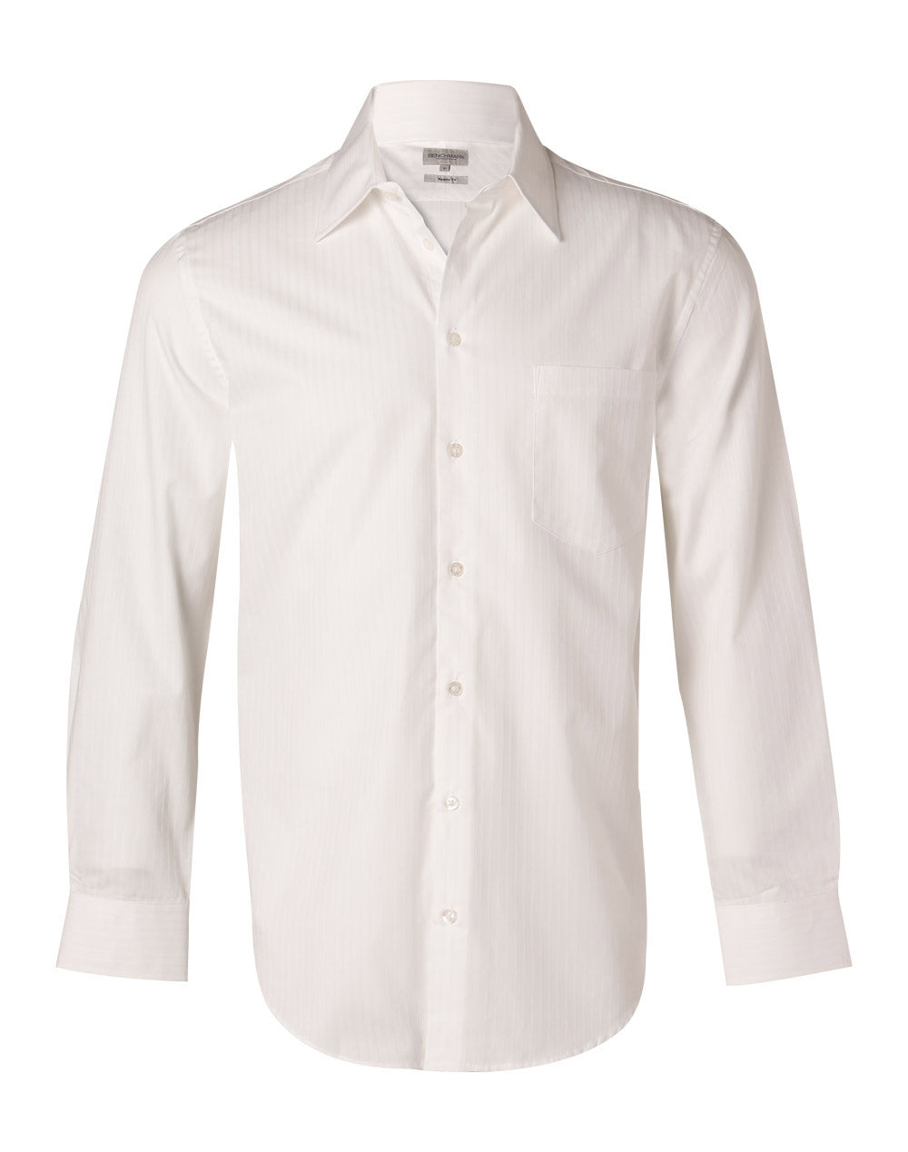 Men's Self Stripe Long Sleeve Shirt - White - Front