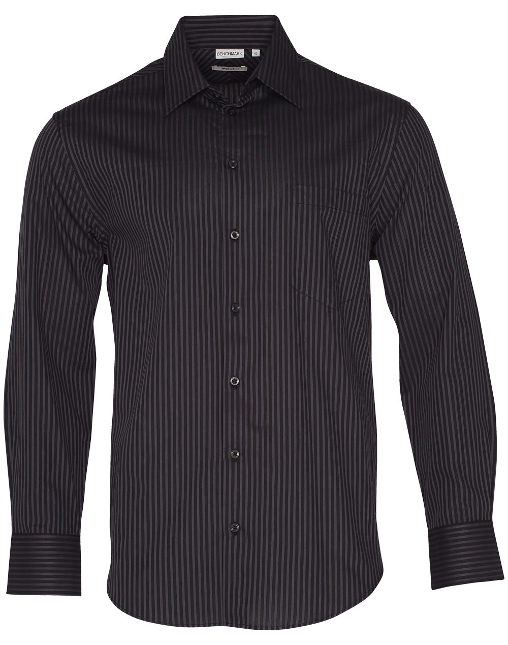 Men's Dobby Stripe long sleeve shirt - Black/Charcoal - Front