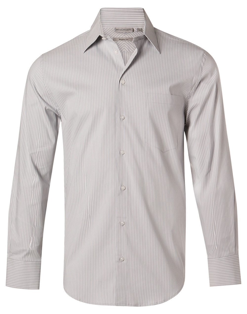 Men's Ticking Stripe Long Sleeve Shirt - Grey/White - Front