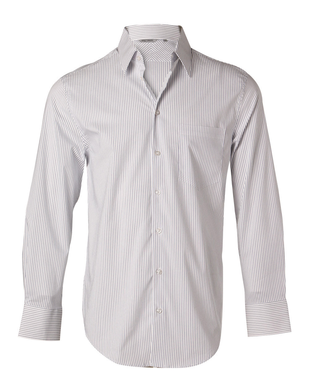 Men's Ticking Stripe Long Sleeve Shirt - White/Blue - Front