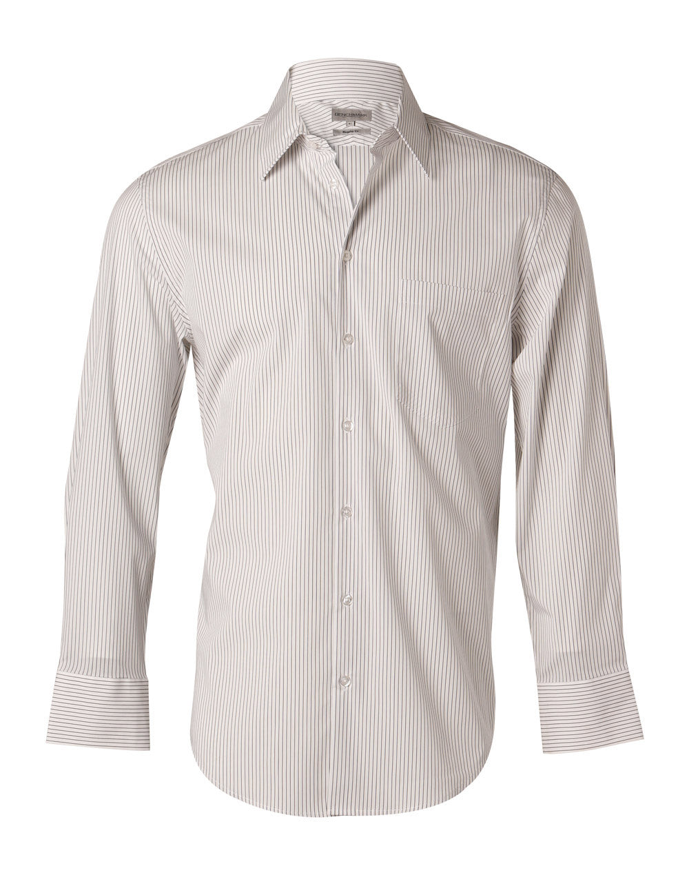 Men's Ticking Stripe Long Sleeve Shirt - White/Grey - Front